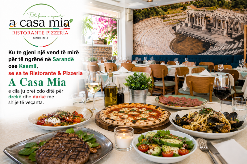 Ku te gjeni një vend të mirë për të ngrënë në Sarandë ose Ksamil, se sa te Ristorante & Pizzeria A Casa Mia e cila ju pret cdo ditë për drekë dhe darkë me shije të veçanta.